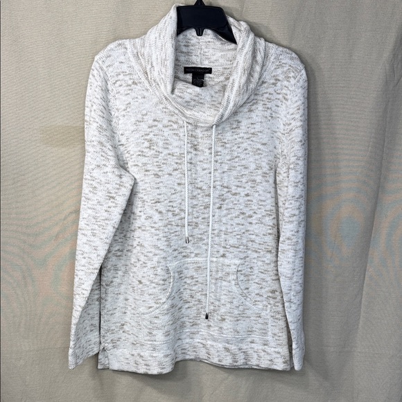 Preswick & Moore Sweater White/TanCowl Neck Kangaroo Pocket in Size L  NWT - Picture 3 of 13